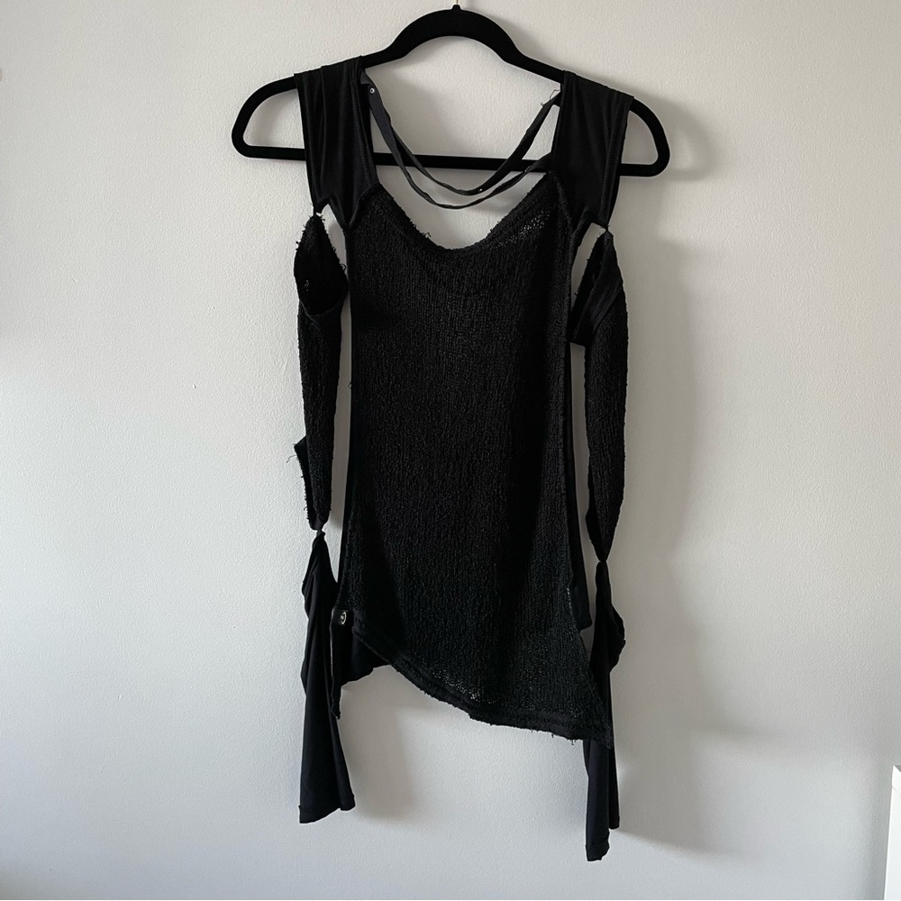 Psylo black long sleeve knit cut out strap cool top shirt size 1 low back